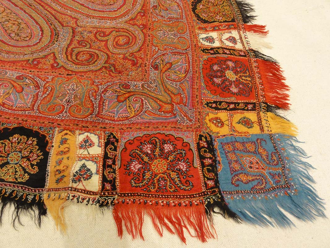 Antique Finest 1700s Persian Pashmina Kashmiri Shawl. Antique woven carpet art sold by Santa Barbara Design Center Rugs and More in Santa Barbara California