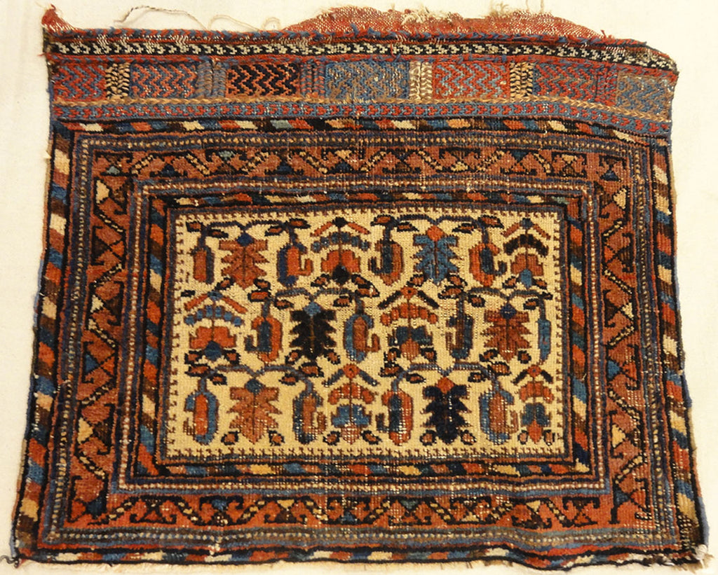 Antique Botteh Afshar Bagface. A piece of antique woven carpet art sold by Santa Barbara Design Center Rugs and More in Santa Barbara, California.