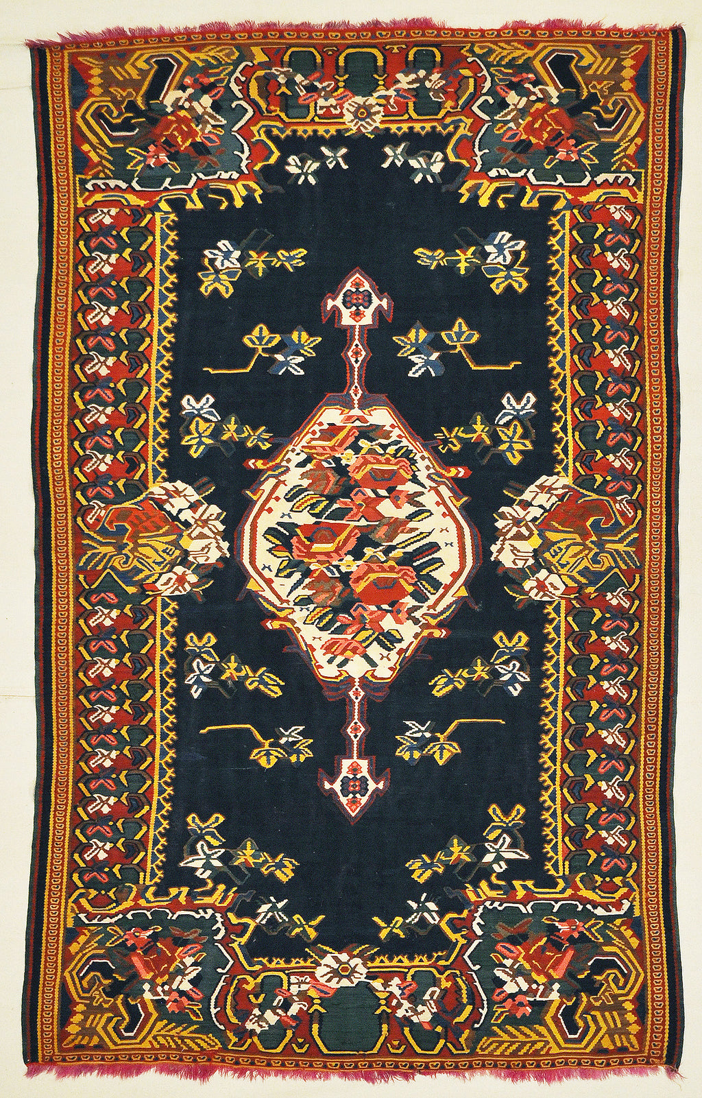 Antique Persian Finest Silk Bijar Kelim