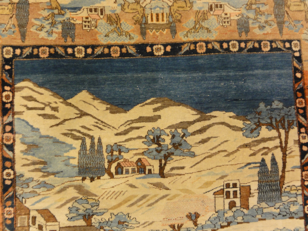 Unique Antique pictoral Kashan Circa 1870 with winter landscape and deers 30061