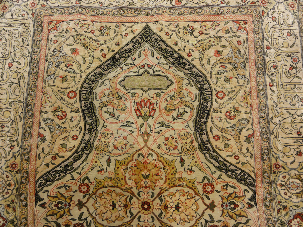 Antique Silk Hereke Turkish with Gold Thread