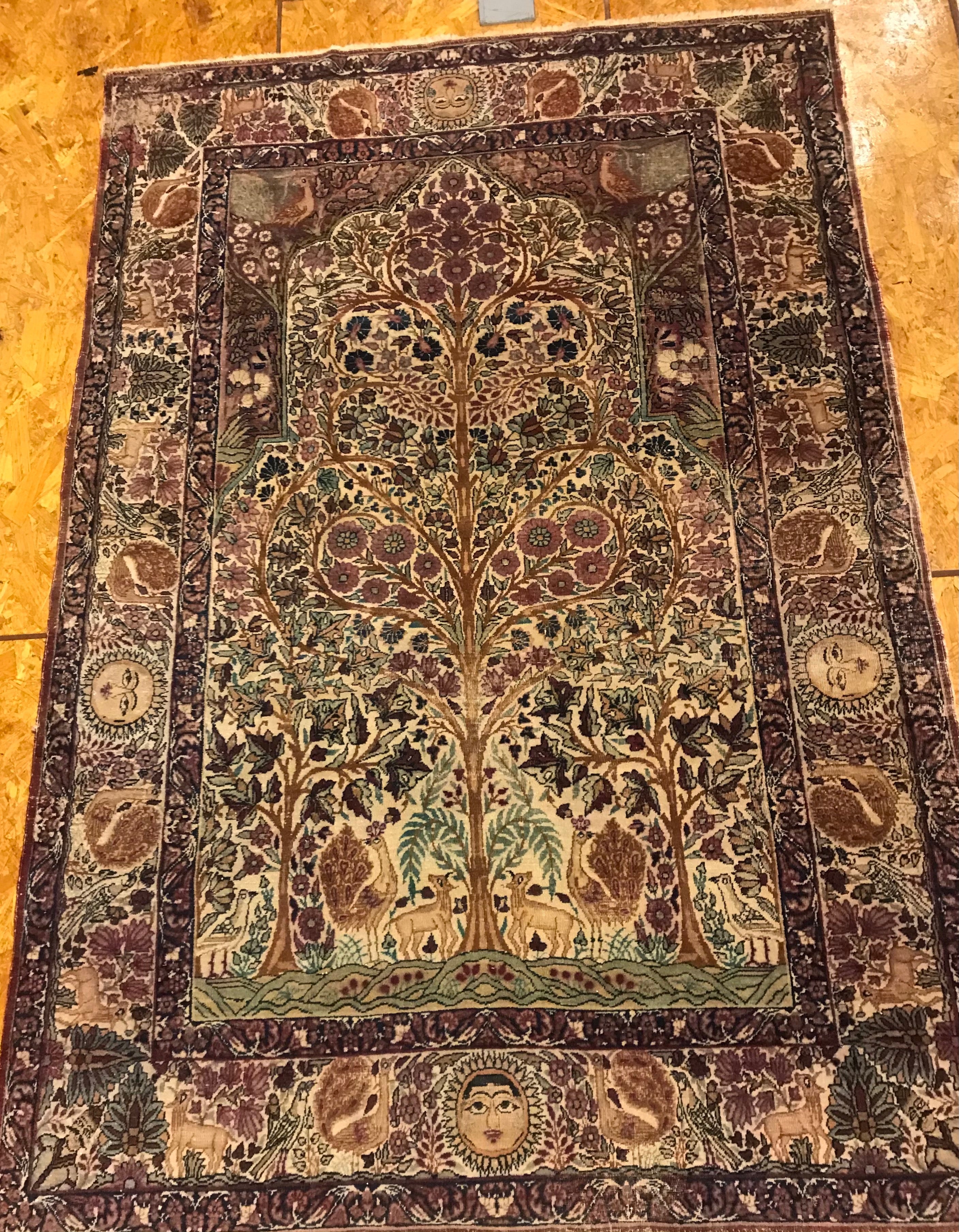 Antique Tree of Life Kerman Rug 34559