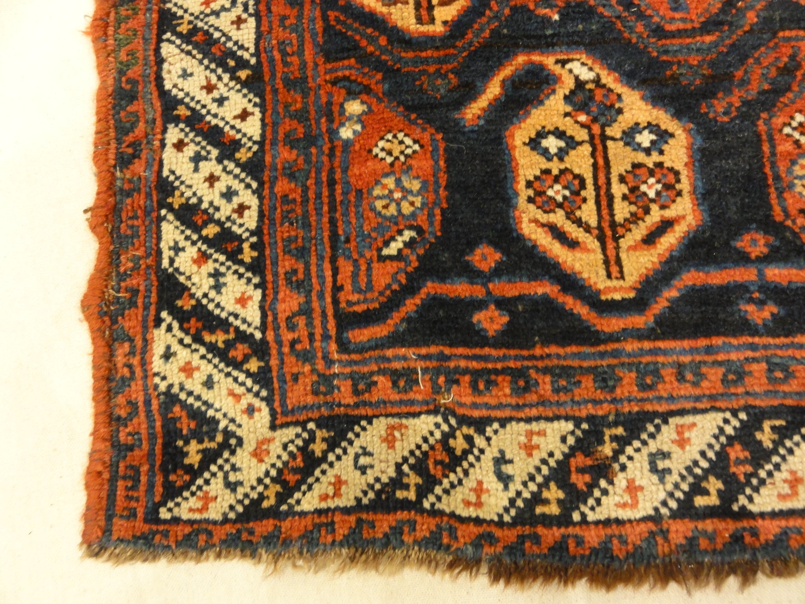 Rare 1870s Antique Boteh Afshar. A piece of authentic genuine antique woven carpet art sold by Santa Barbara Design Center, Rugs and More.