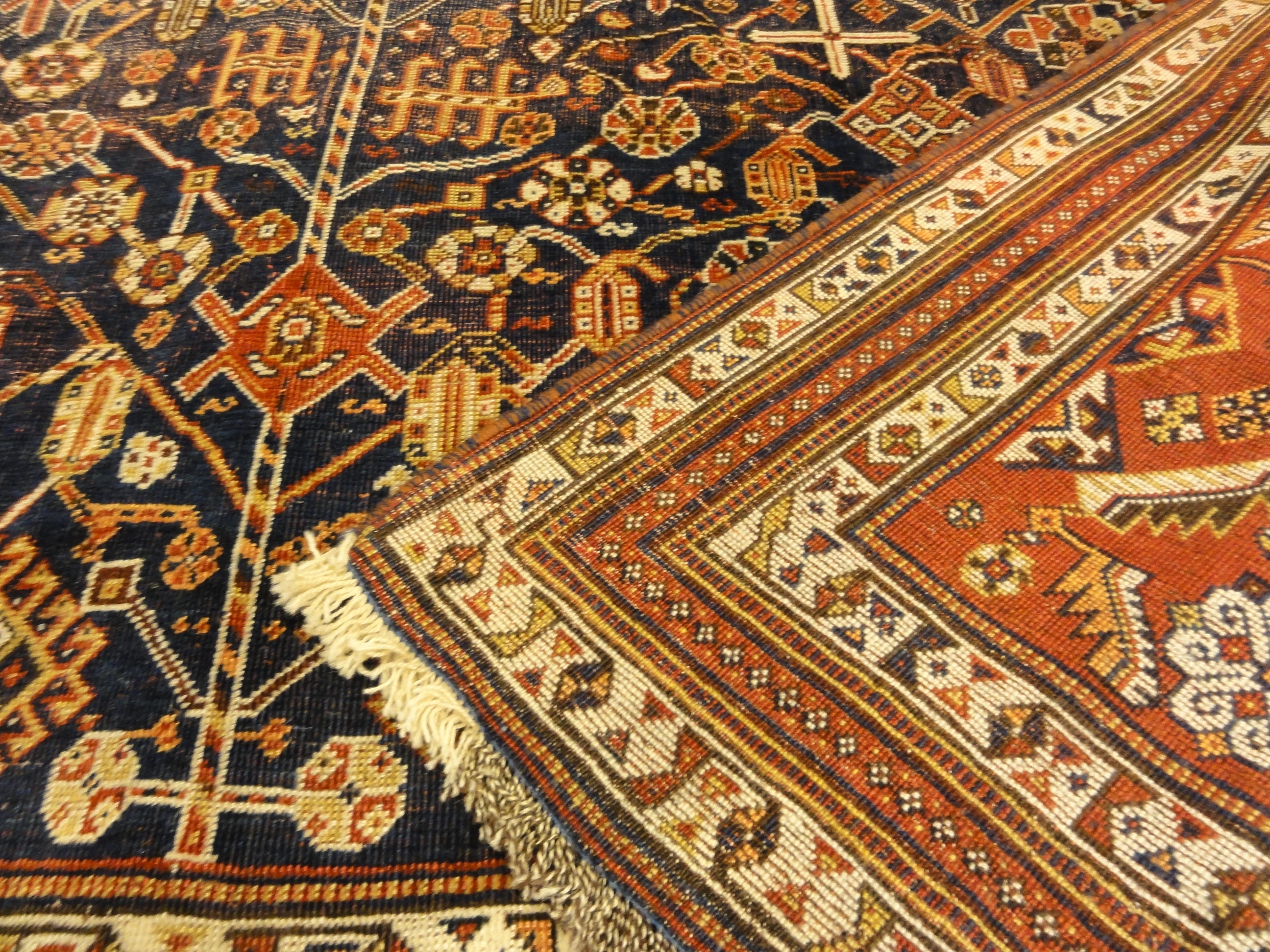 30654 Antique Qashqai Kashkuli Rug ca.1850
