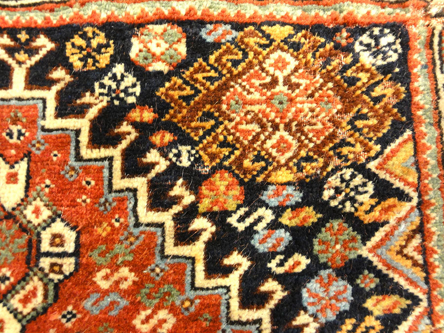 Antique Persian Khamseh Circa 1880. A piece of antique woven carpet art sold by Santa Barbara Design Center, Rugs and More in Santa Barbara, California.