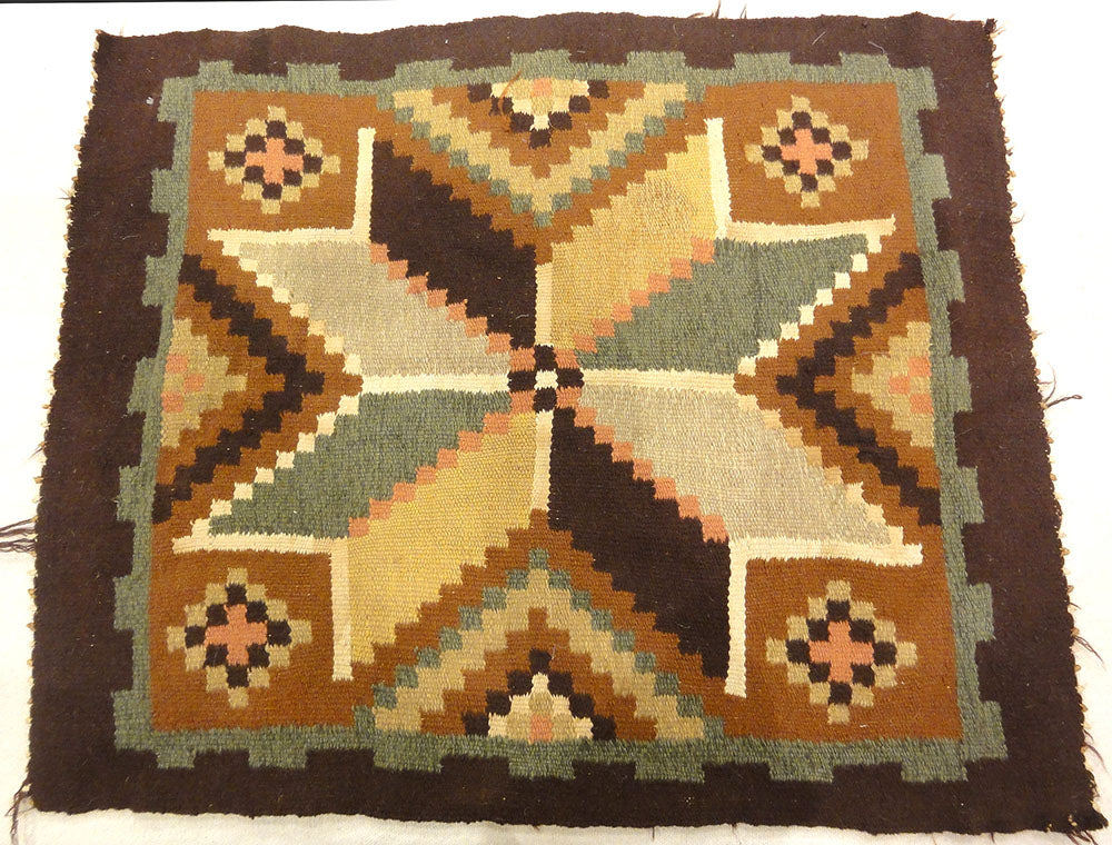 Antique Small Swedish Kelim Rug. A piece of antique woven carpet art sold by the Santa Barbara Design Center, Rugs in More in Santa Barbara, California.