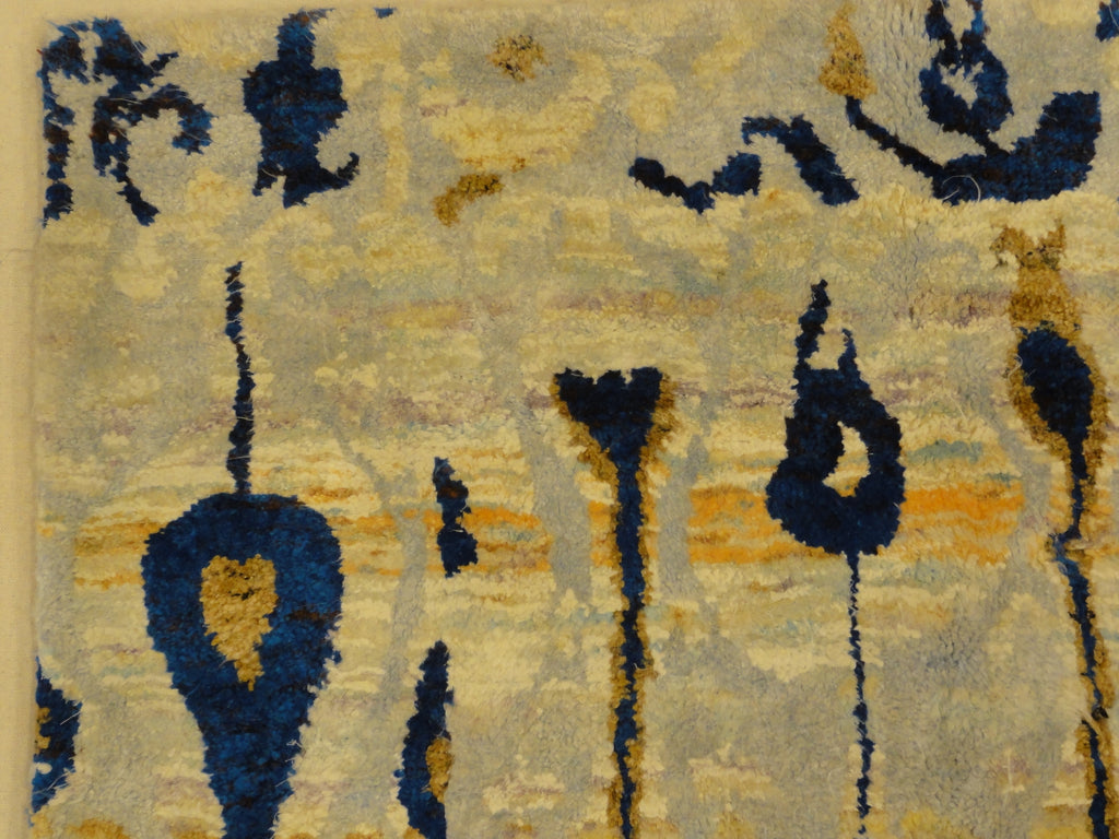 30478 Saree Silk Silver and Indigo Patterned Indian Rug