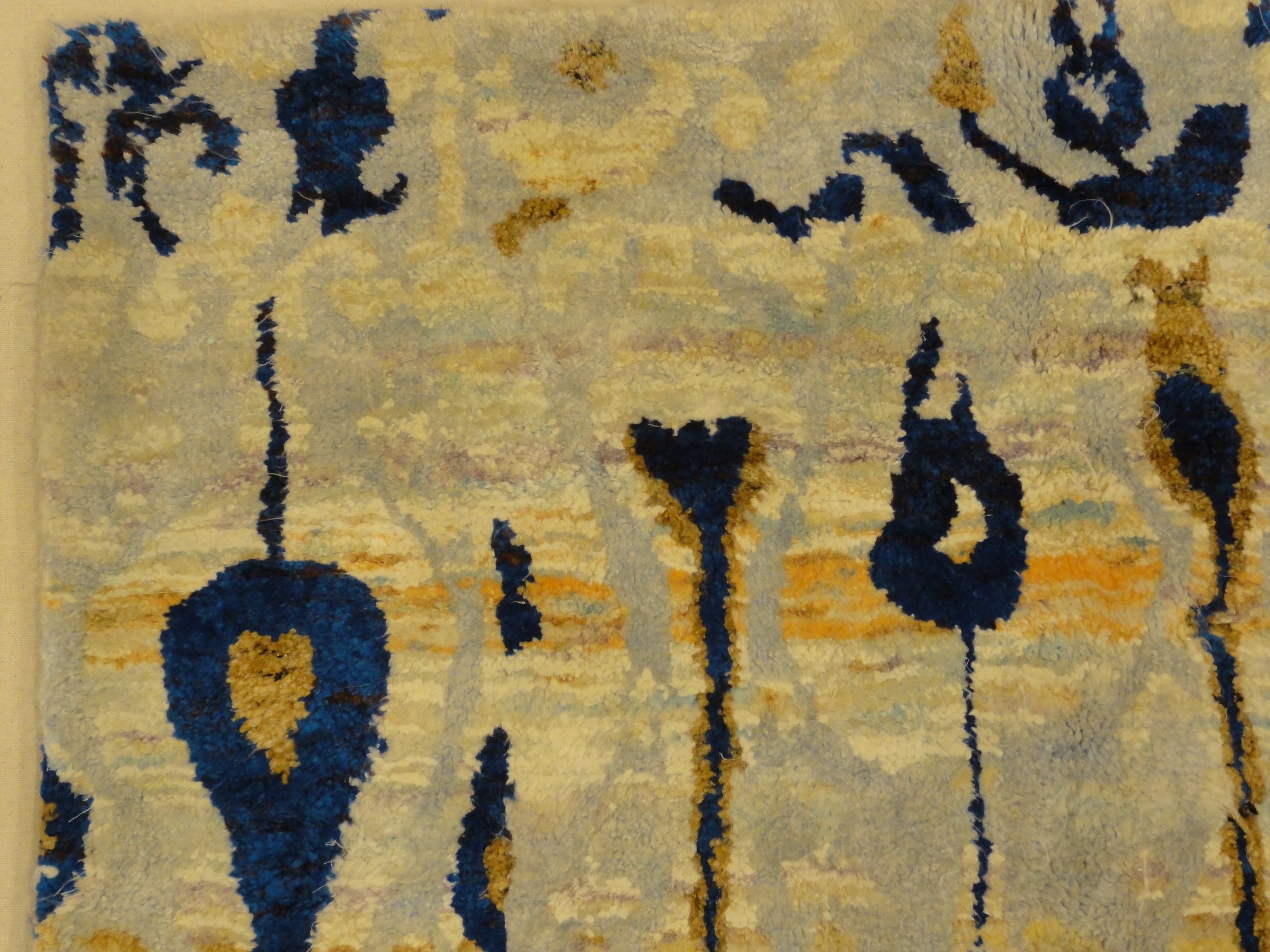 30478 Saree Silk Silver and Indigo Patterned Indian Rug