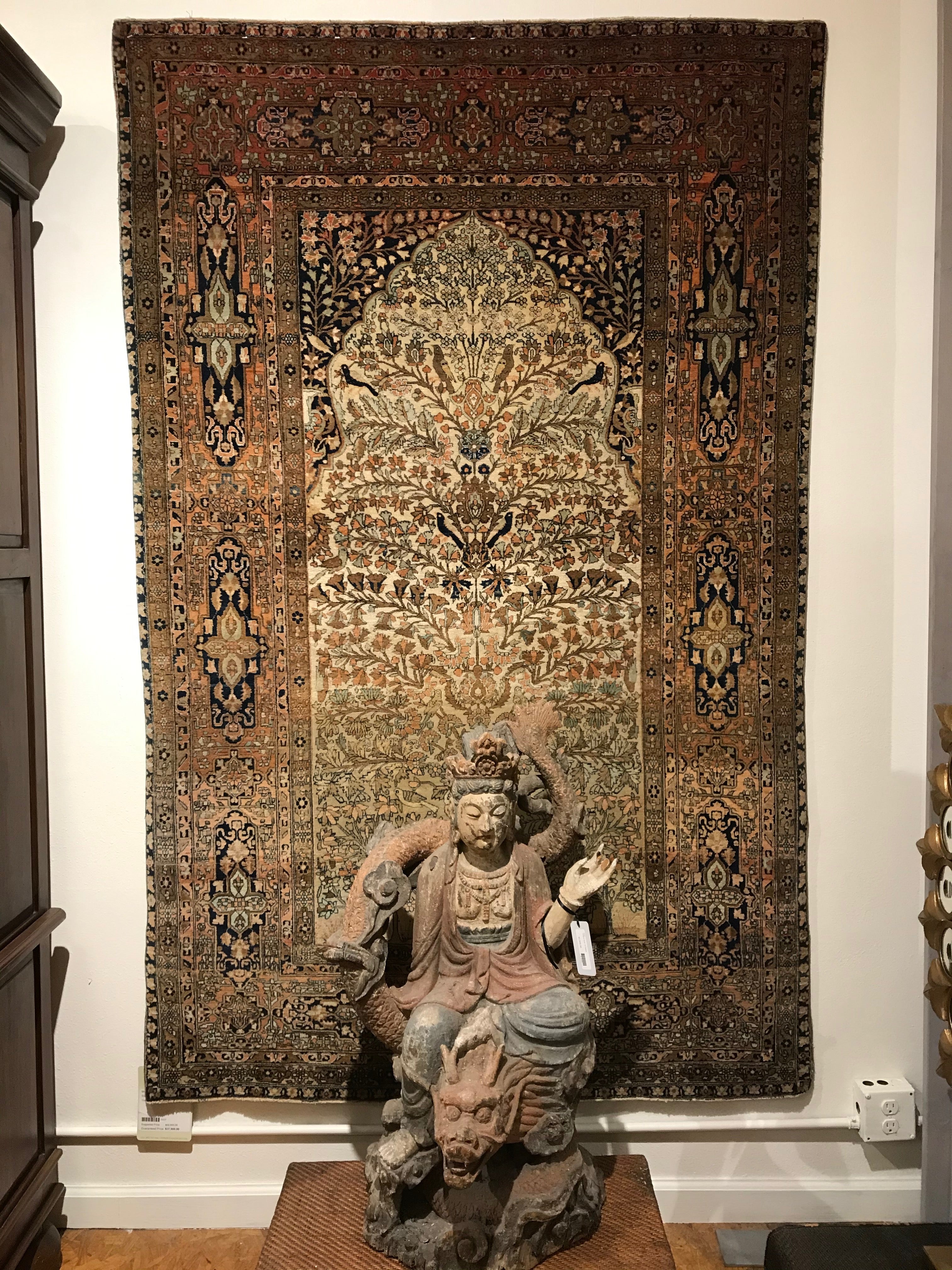 Antique Mohtasham Kashan Tree of Life Rug