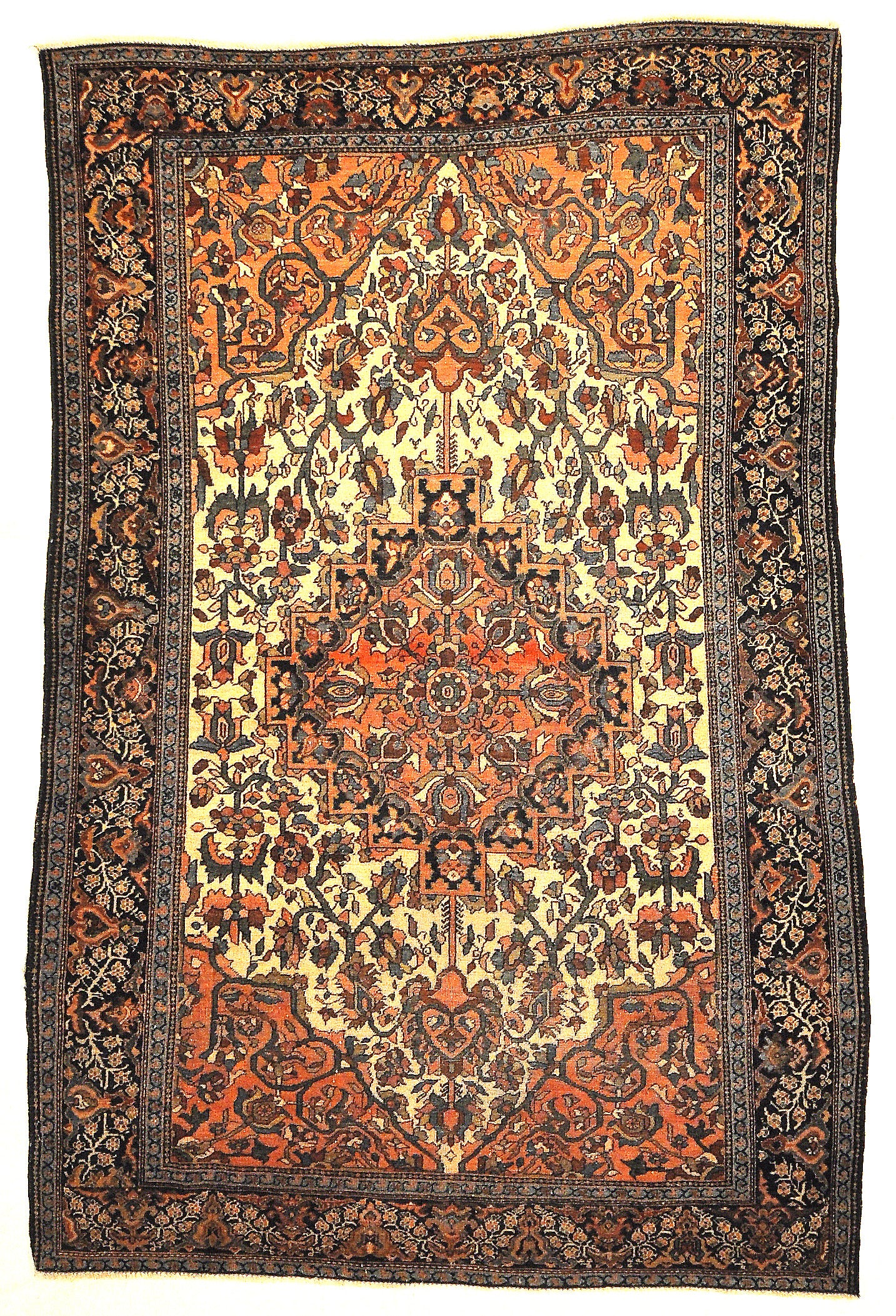 Antique 19th Century Village Persian Farahan Genuine Woven Carpet Art Authentic Intricate