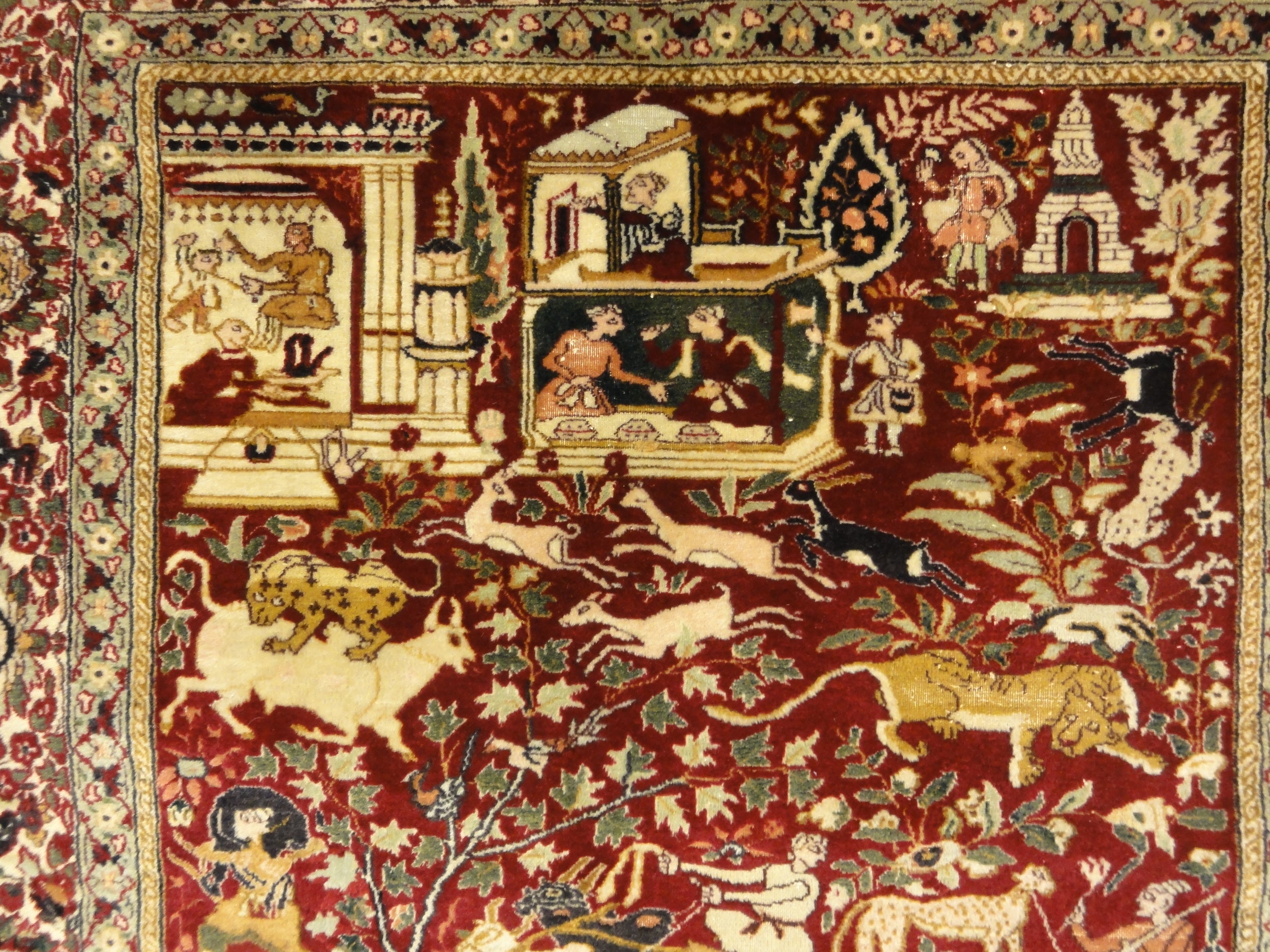 Antique Mughal Indian Emperial Rug. A piece of genuine authentic antique woven carpet art sold by Santa Barbara Design Center, Rugs and More.