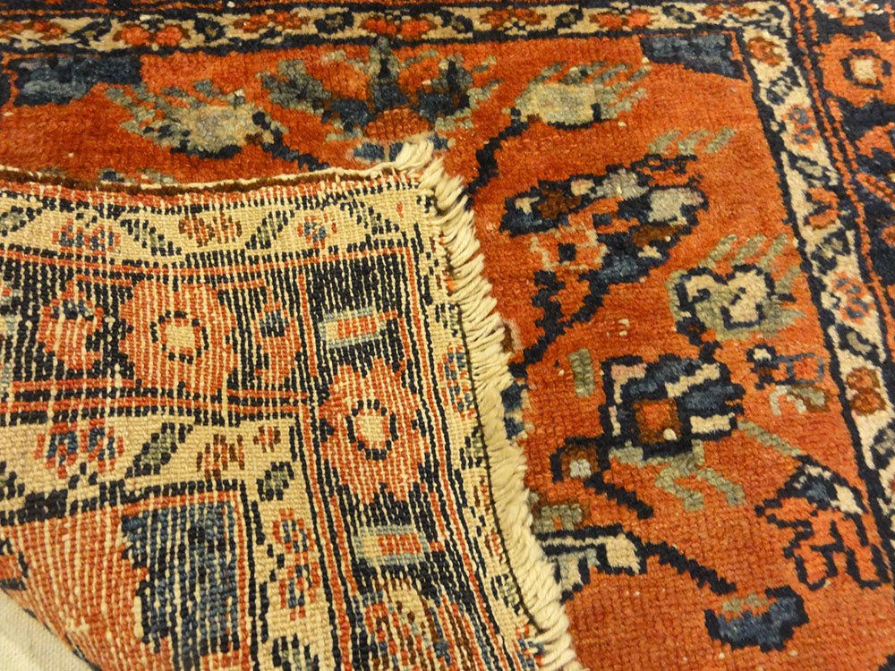 Antique Persian Malayar Vase of Flowers Bagface. A piece of genuine authentic antique woven carpet art sold by the Santa Barbara Design Center Rugs and More