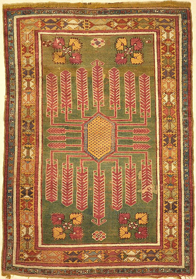 Antique Kirsehir Circa 18th Century. A piece of genuine authentic antique woven carpet art sold by Santa Barbara Design Center Rugs and More.