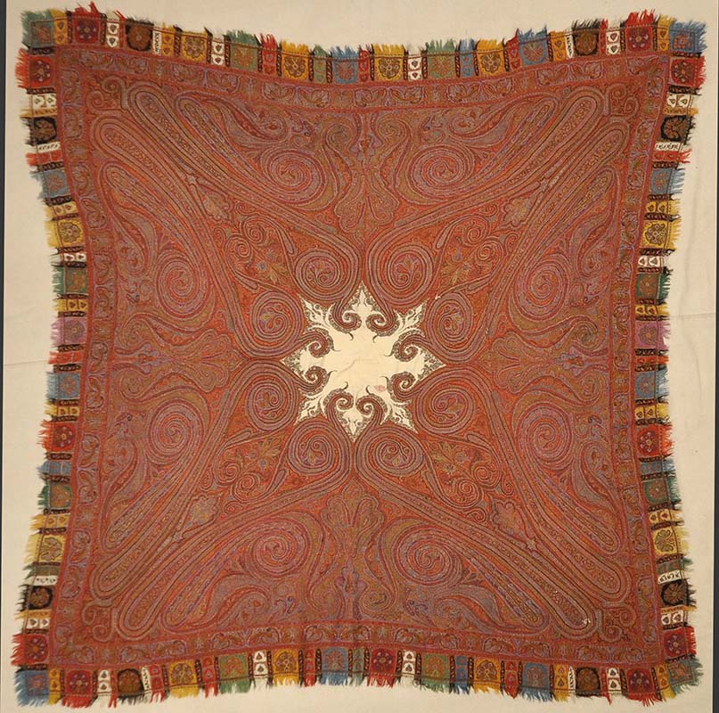 Antique Finest 1700s Persian Pashmina Kashmiri Shawl. Antique woven carpet art sold by Santa Barbara Design Center Rugs and More in Santa Barbara California