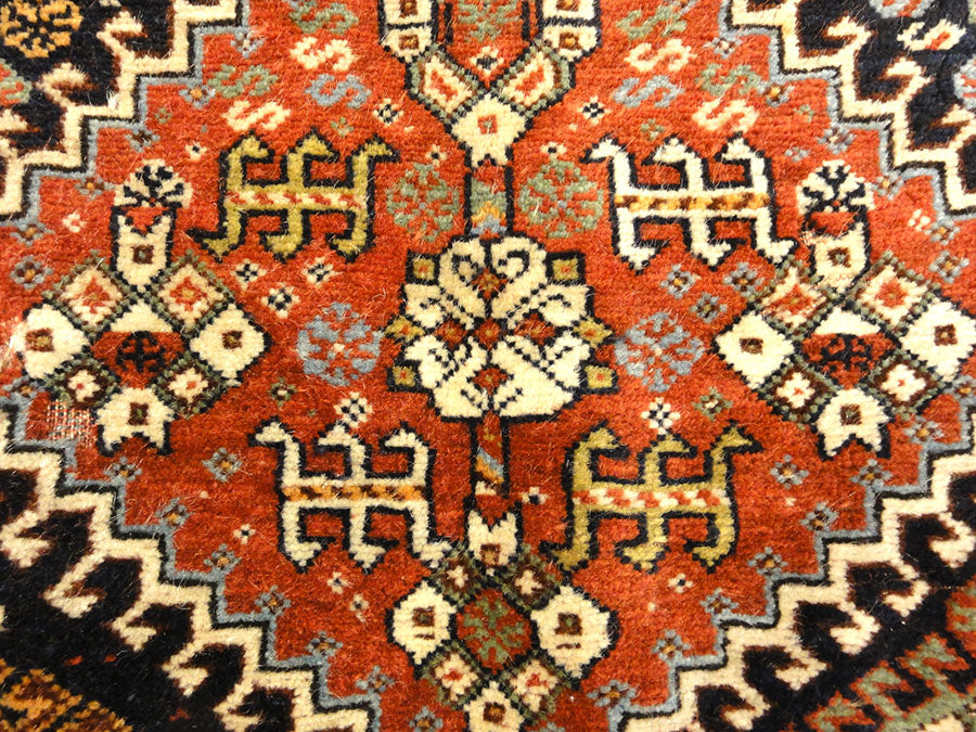 Antique Persian Khamseh Circa 1880. A piece of antique woven carpet art sold by Santa Barbara Design Center, Rugs and More in Santa Barbara, California.