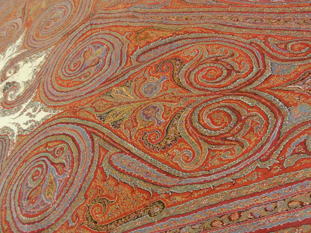 Antique Finest 1700s Persian Pashmina Kashmiri Shawl. Antique woven carpet art sold by Santa Barbara Design Center Rugs and More in Santa Barbara California