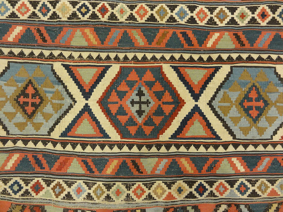 Antique Fine Shirvan Rug. A piece of genuine antique woven carpet art sold by Santa Barbara Design Center, Rugs and More in Santa Barbara, California.