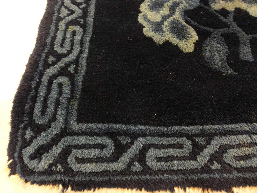 Antique Chinese Chair Cover Natural Dyed Wool. A piece of handmade antique natural dyed woven carpet art sold by Santa Barbara Design Center Rugs and More.