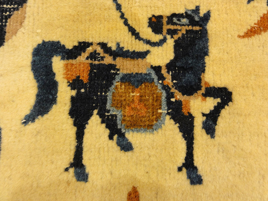 Antique Wool Peking Horse Cover. A piece of genuine antique woven carpet art sold by Santa Barbara Design Center, Rugs and More in Santa Barbara, California
