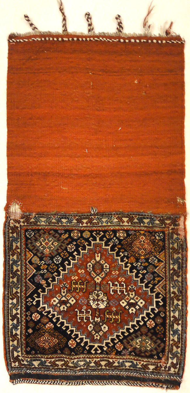 Antique Persian Khamseh Circa 1880. A piece of antique woven carpet art sold by Santa Barbara Design Center, Rugs and More in Santa Barbara, California.