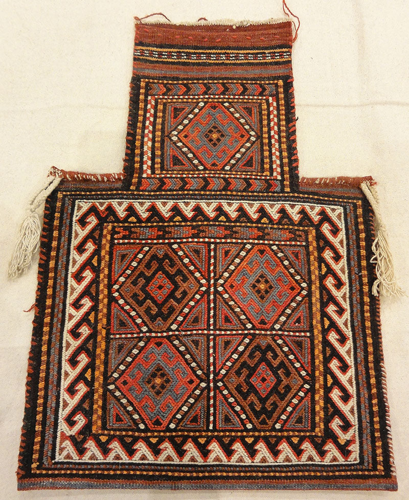 Antique Shahsavan Salt Bag. A piece of antique woven carpet art sold by Santa Barbara Design Center, Rugs and More in Santa Barbara, California.