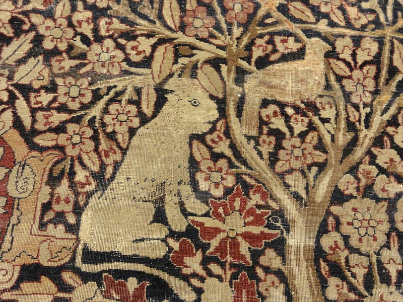 28271 Rare important Kermanshah in a Safavid Design with Garden of Paradise and wild animls and Mythical creatures and dragons. woven ca.1850 or earlier