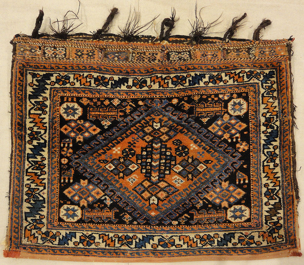 Antique Afshar Bag Circa 1880 Perfect Condition. A piece of genuine authentic antique woven carpet art sold by Santa Barbara Design Center Rugs and More