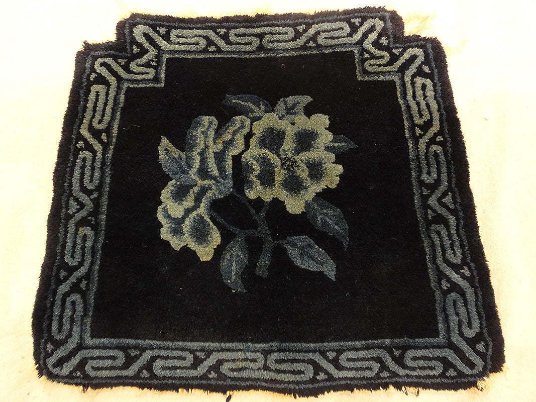 Antique Chinese Chair Cover Natural Dyed Wool. A piece of handmade antique natural dyed woven carpet art sold by Santa Barbara Design Center Rugs and More.