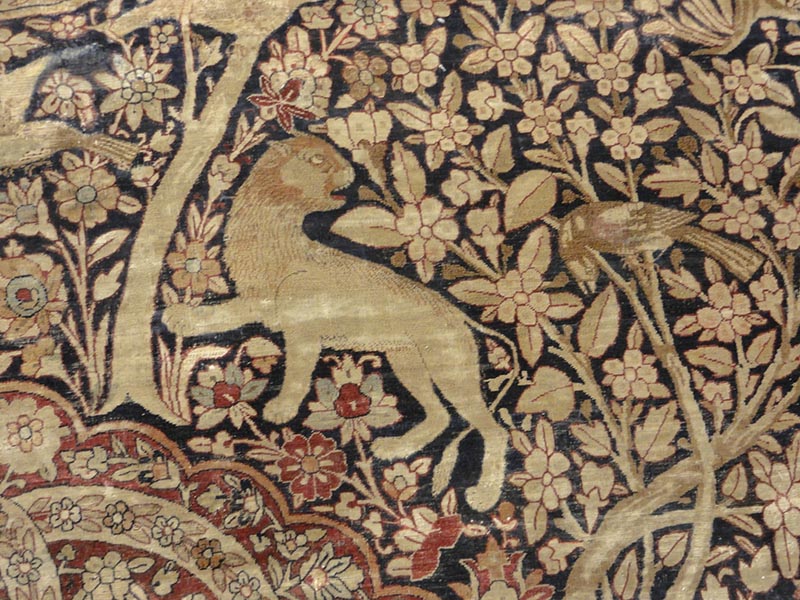 28271 Rare important Kermanshah in a Safavid Design with Garden of Paradise and wild animls and Mythical creatures and dragons. woven ca.1850 or earlier