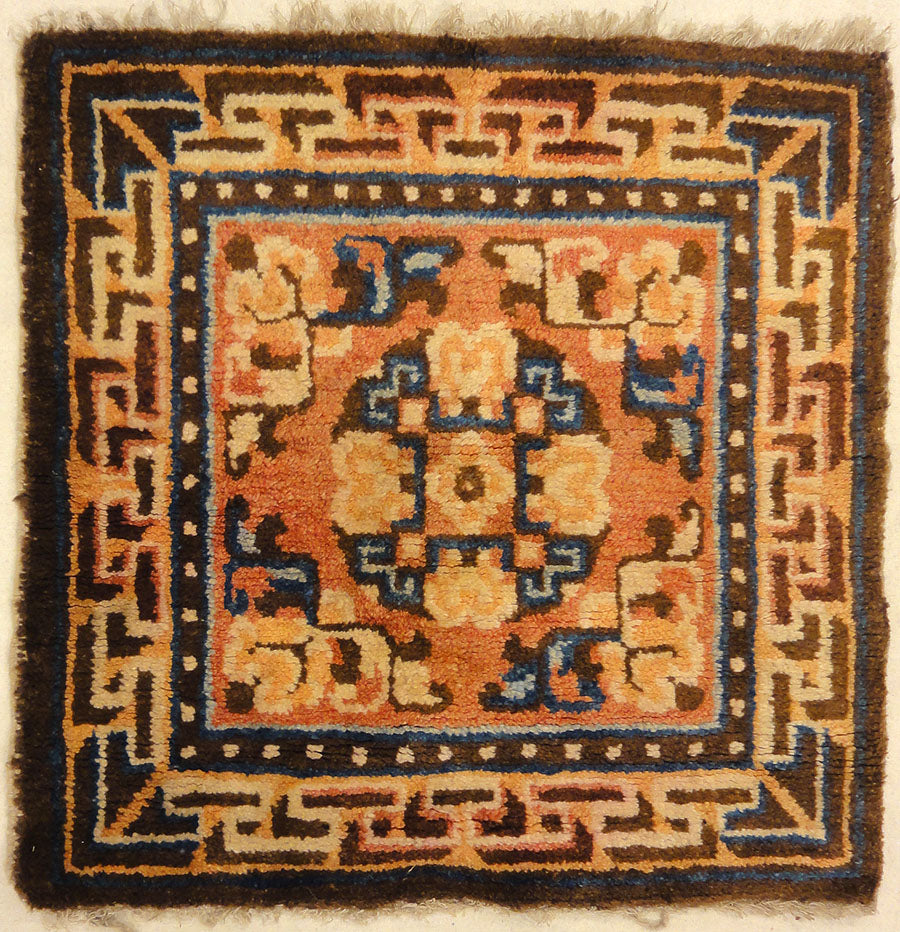 Antique Tibetan Chair Cover. A piece of antique woven carpet art sold by Santa Barbara Design Center, Rugs and More in Santa Barbara, California.