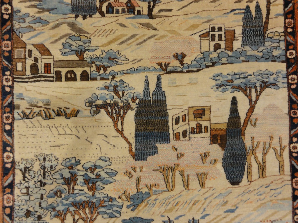 Unique Antique pictoral Kashan Circa 1870 with winter landscape and deers 30061
