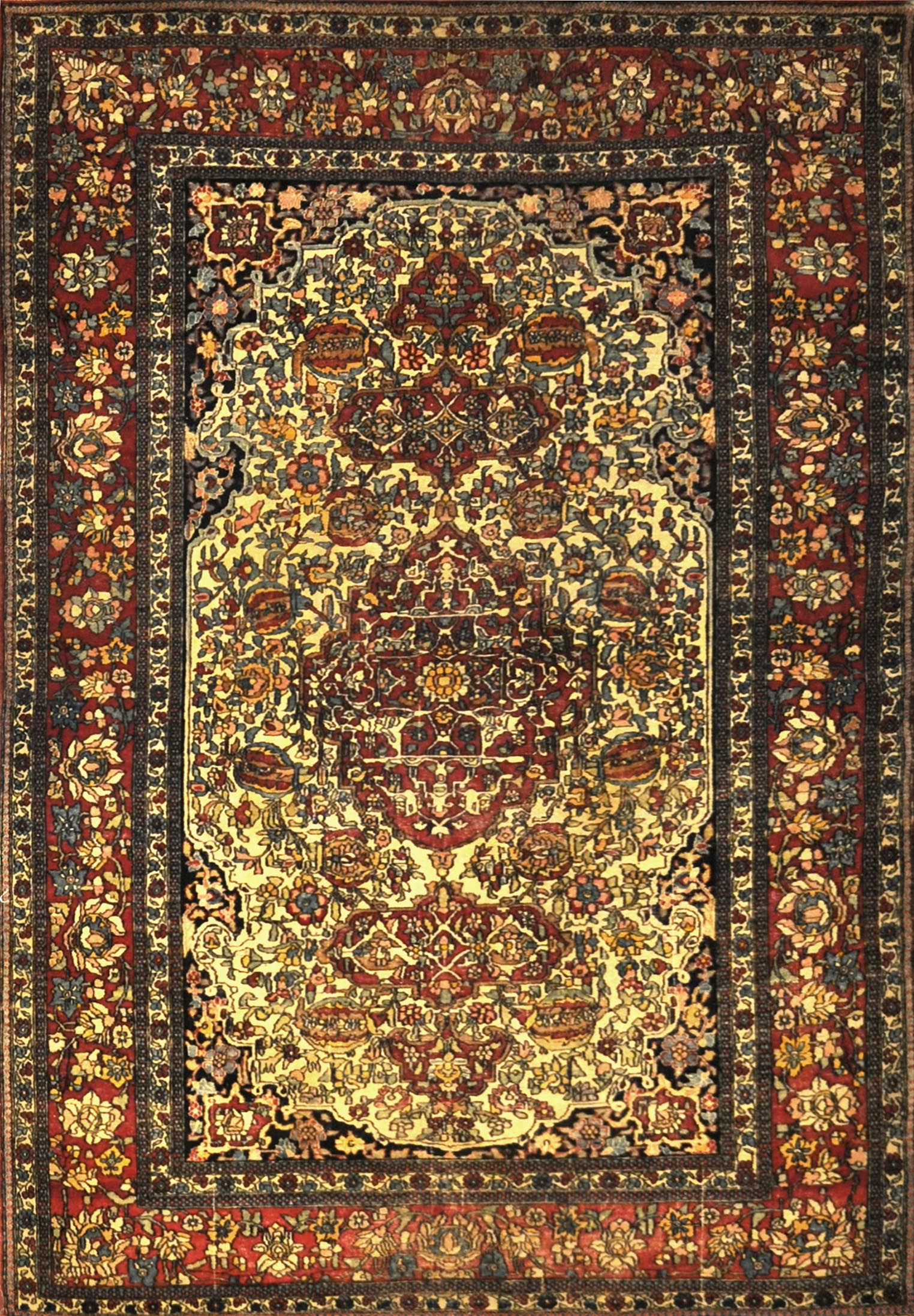 Antique Kerman Rug Circa 1890. A piece of genuine authentic antique woven carpet art sold by Santa Barbara Design Center, Rugs and More.