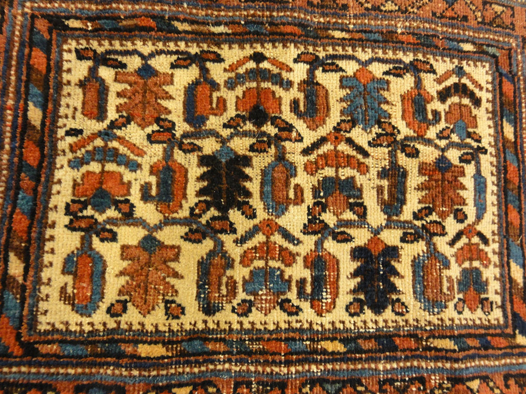 Antique Botteh Afshar Bagface. A piece of antique woven carpet art sold by Santa Barbara Design Center Rugs and More in Santa Barbara, California.