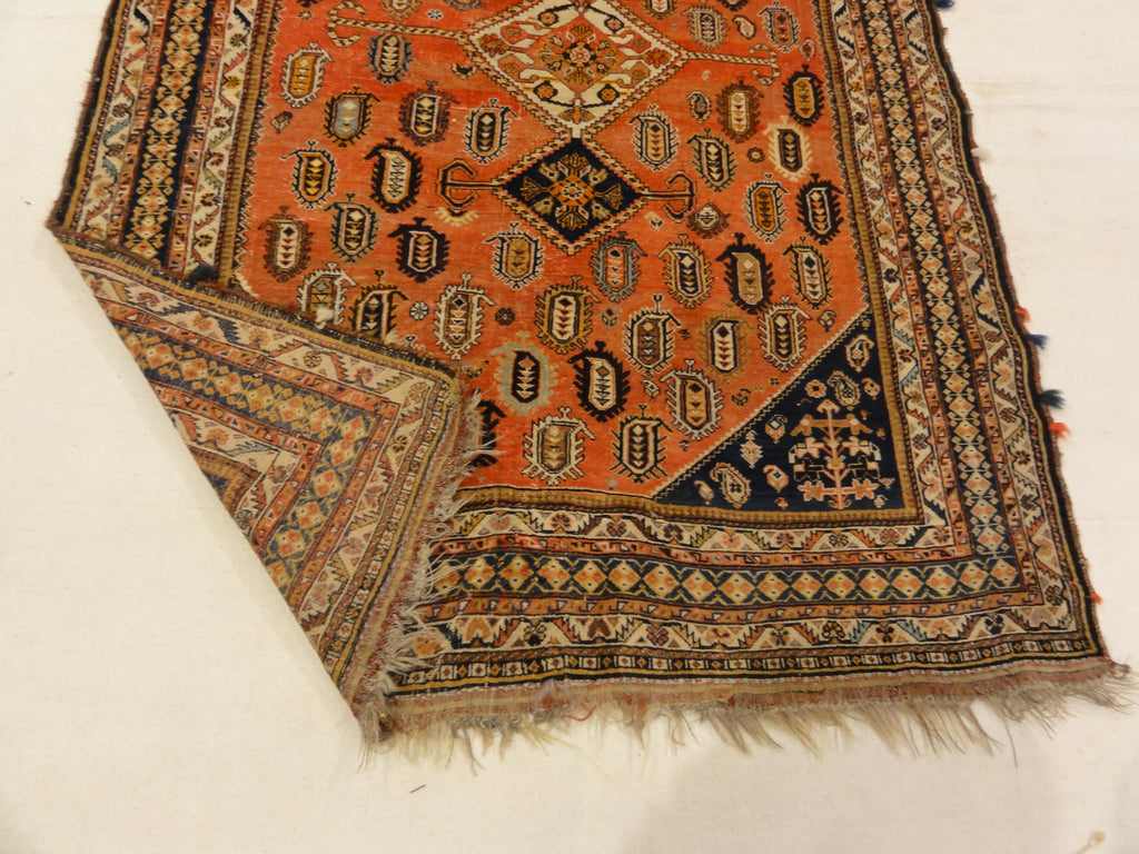 29856 important Antique Qashqai gift of the Khan with silk wefts in perfect conservation ca. 1870