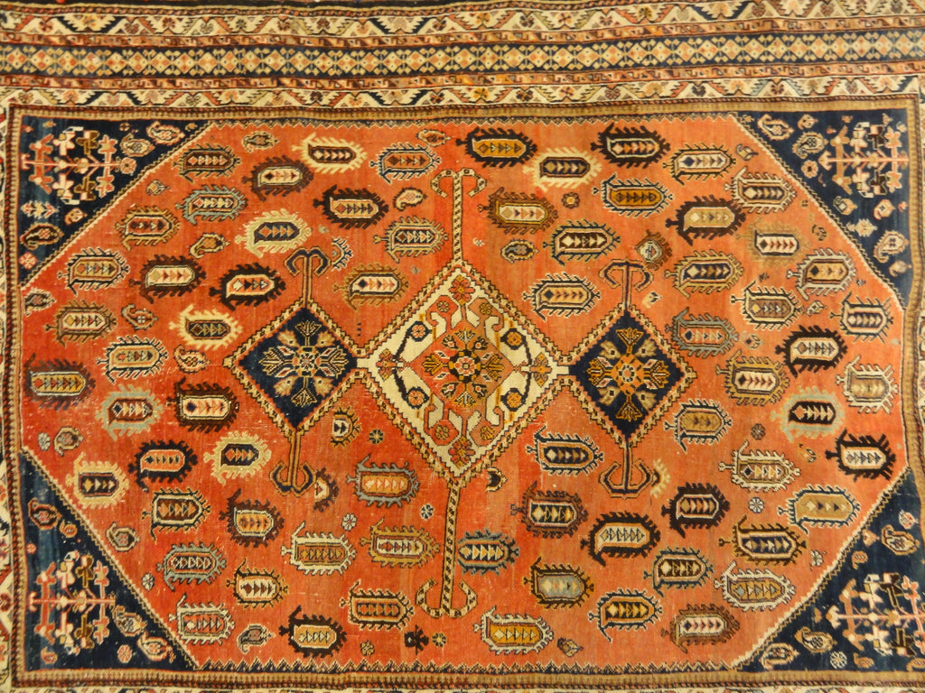 29856 important Antique Qashqai gift of the Khan with silk wefts in perfect conservation ca. 1870