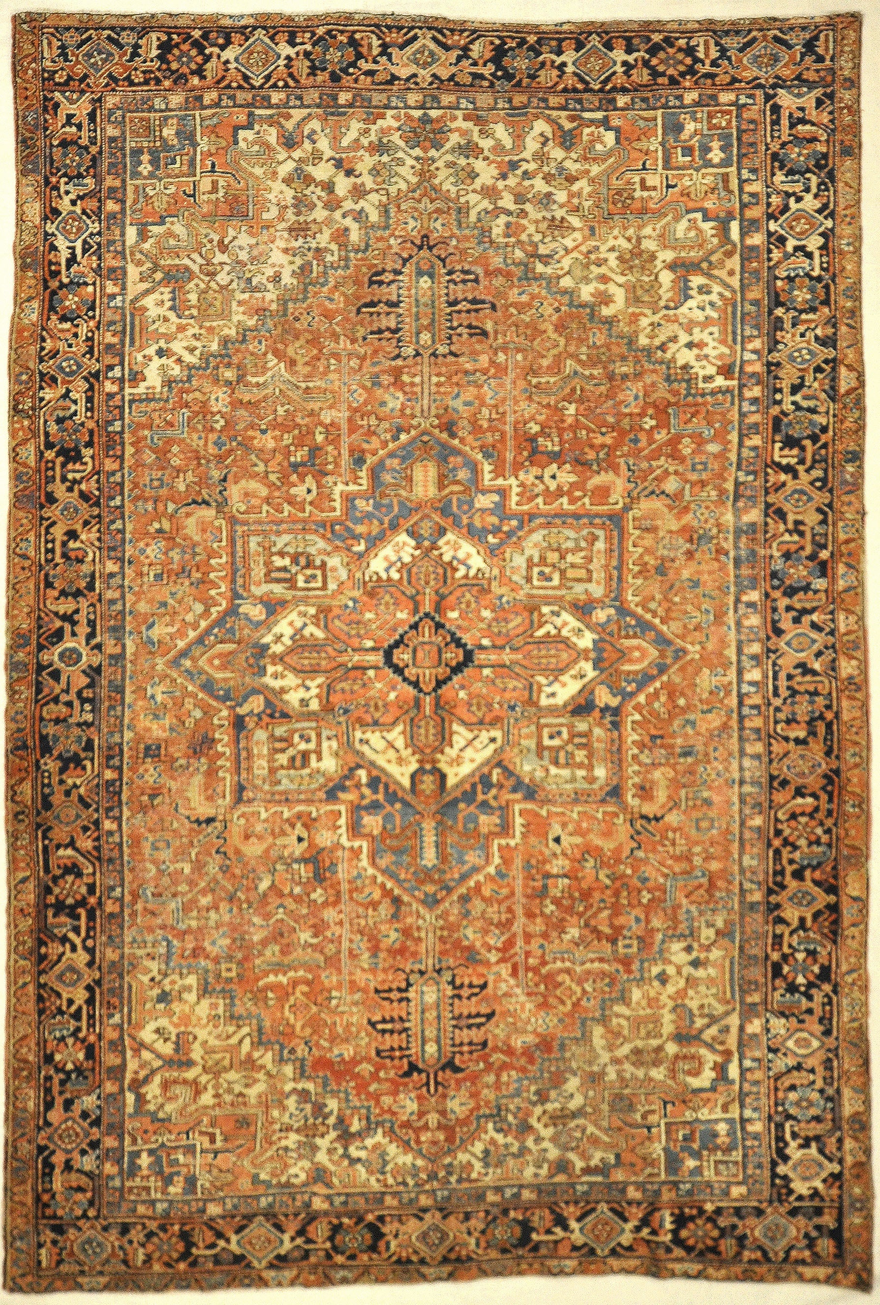 Antique Heriz Rug. A piece of genuine authentic antique woven carpet art sold by the Santa Barbara Design Center, Rugs and More.
