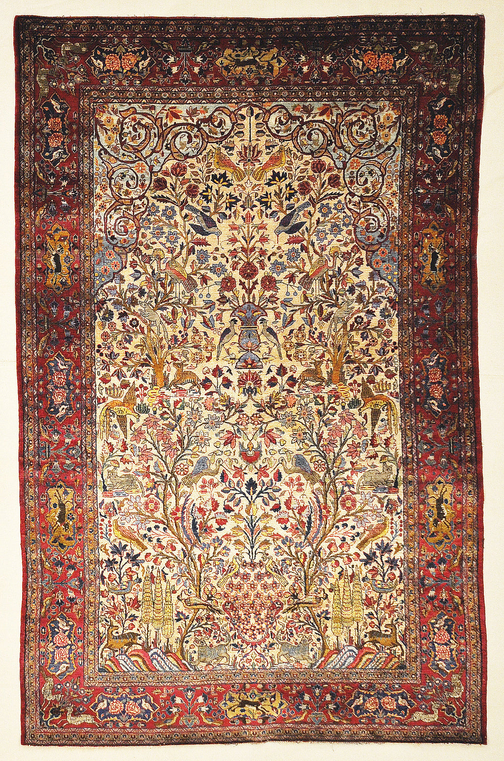 Fine Antique Silk Persian Kashan Tree of Life Rug 30103