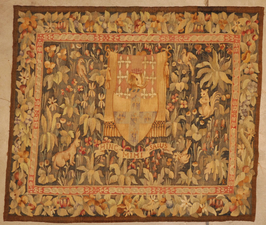 Antique British Tapestry with Spalding Family Crest 27495