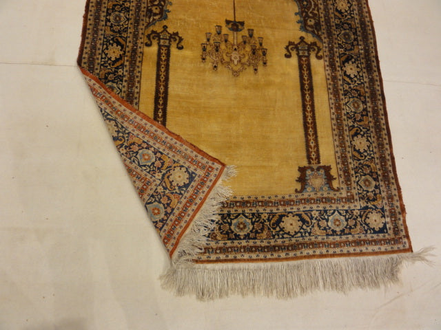 Fine Antique Silk Heriz meditation rug in perfect condition ca.1880 30036
