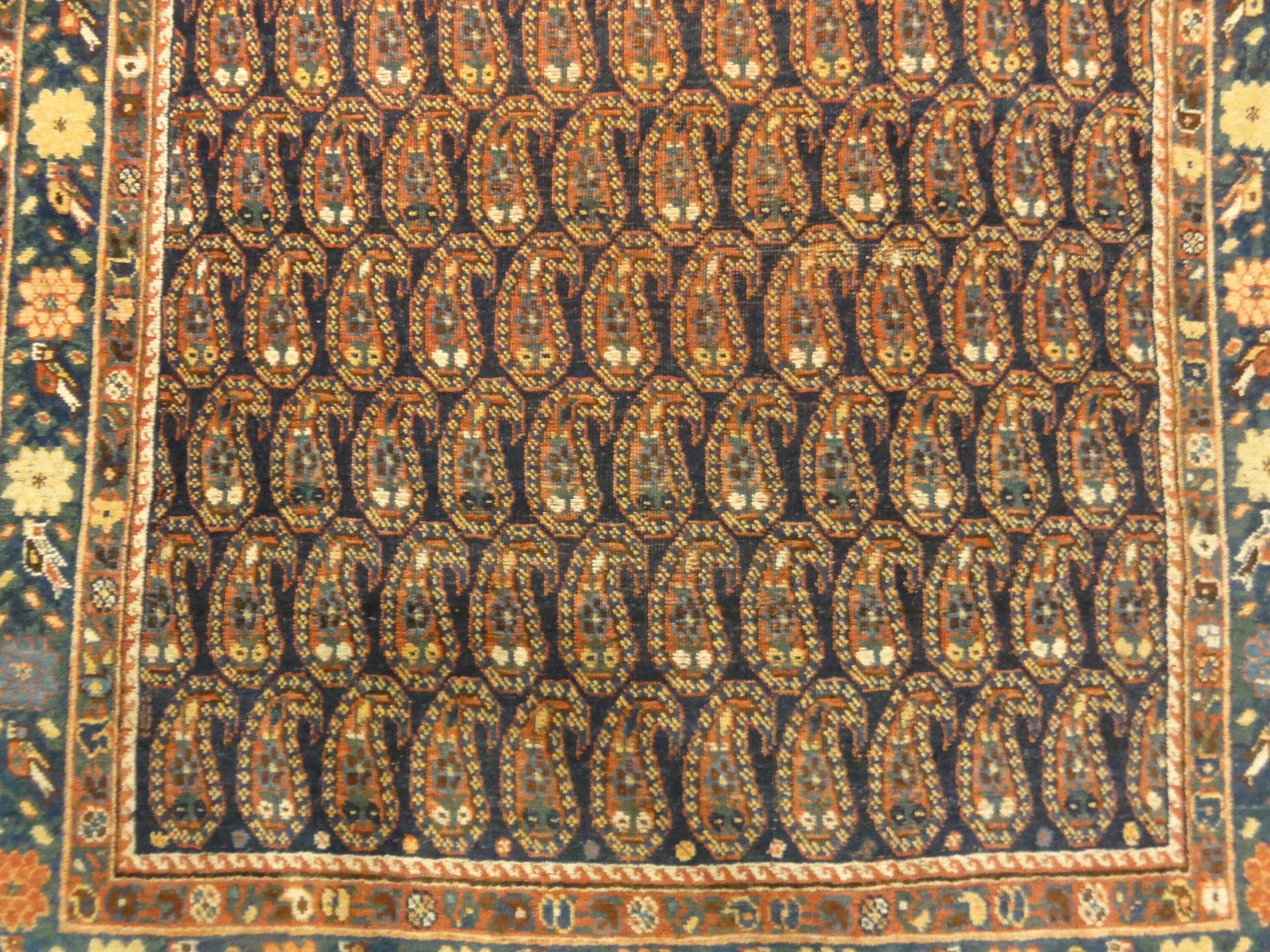 Antique Afshar Traditional Boteh Rug. A piece of genuine authentic antique woven carpet art sold by Santa Barbara Design Center, Rugs and More.