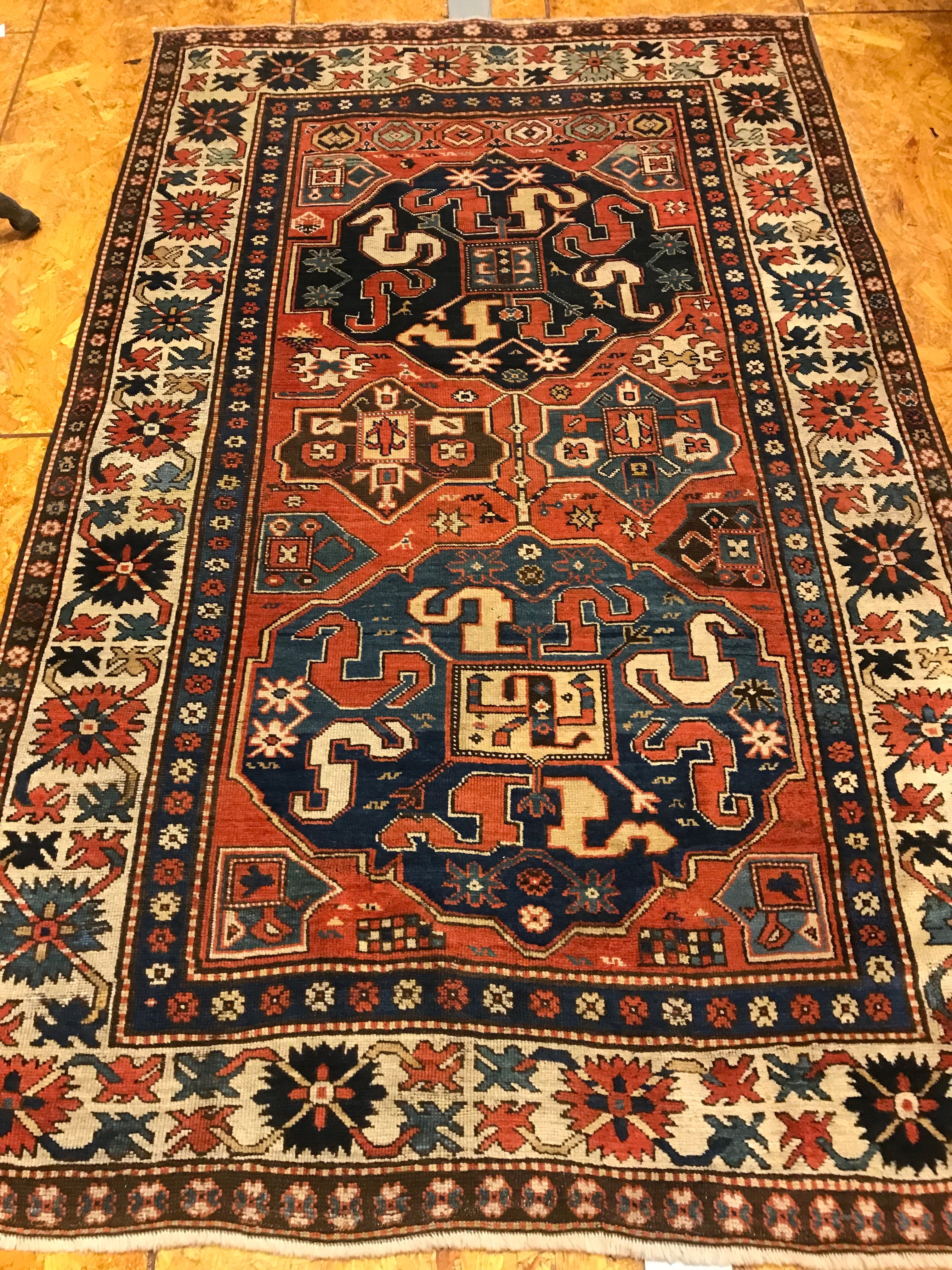 Antique Rare Cloudband Caucasian Chondzoresk Rug