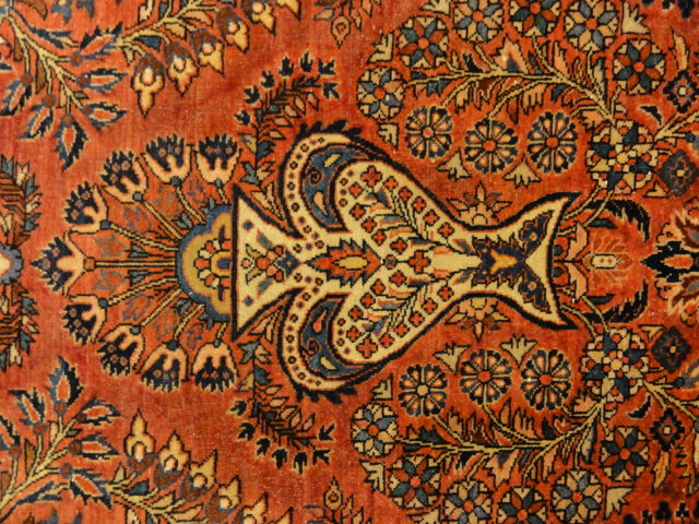 Antique Rare Persian Sarouk Prayer Rug. Genuine woven carpet art. Authentic and intricate design. Santa Barbara Design Center