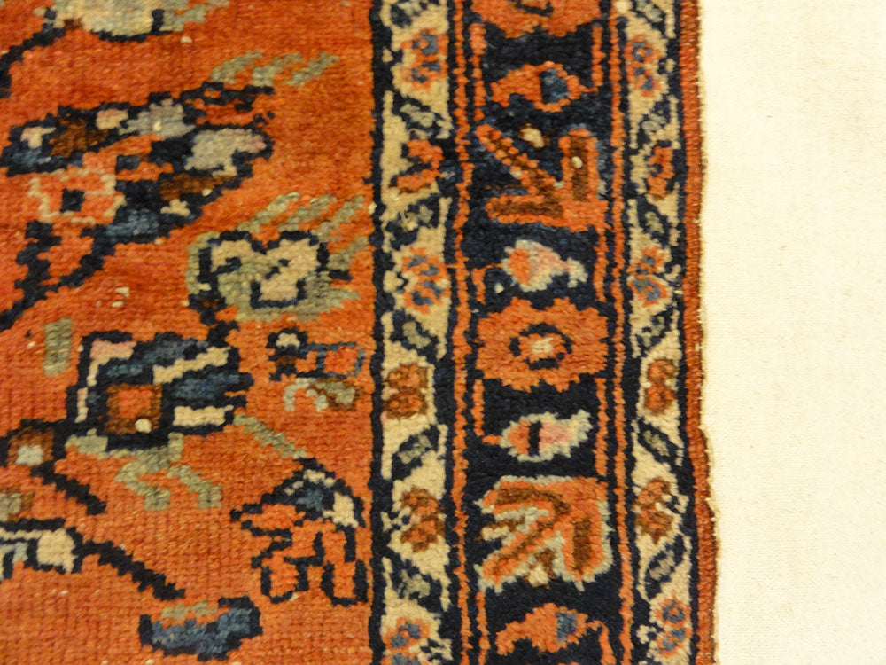 Antique Persian Malayar Vase of Flowers Bagface. A piece of genuine authentic antique woven carpet art sold by the Santa Barbara Design Center Rugs and More