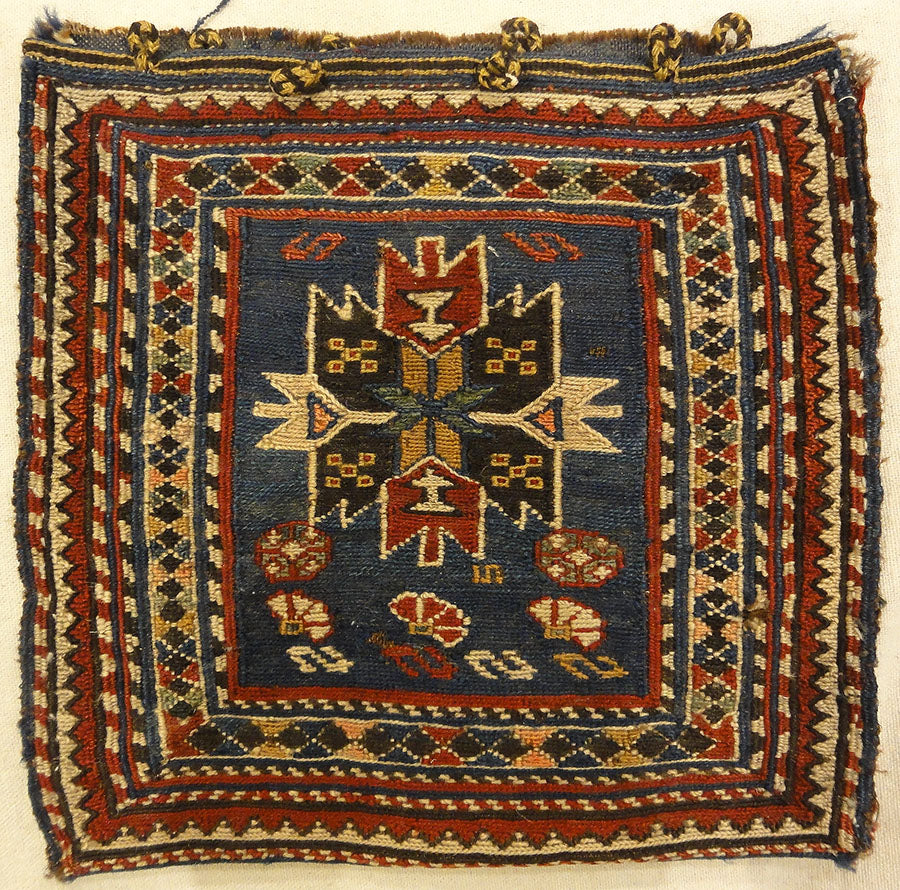 Fine Caucasian Soumak Kelim Chanteh Bag. A piece of antique woven carpet art sold by Santa Barbara Design Center, Rugs and More in Santa Barbara, California