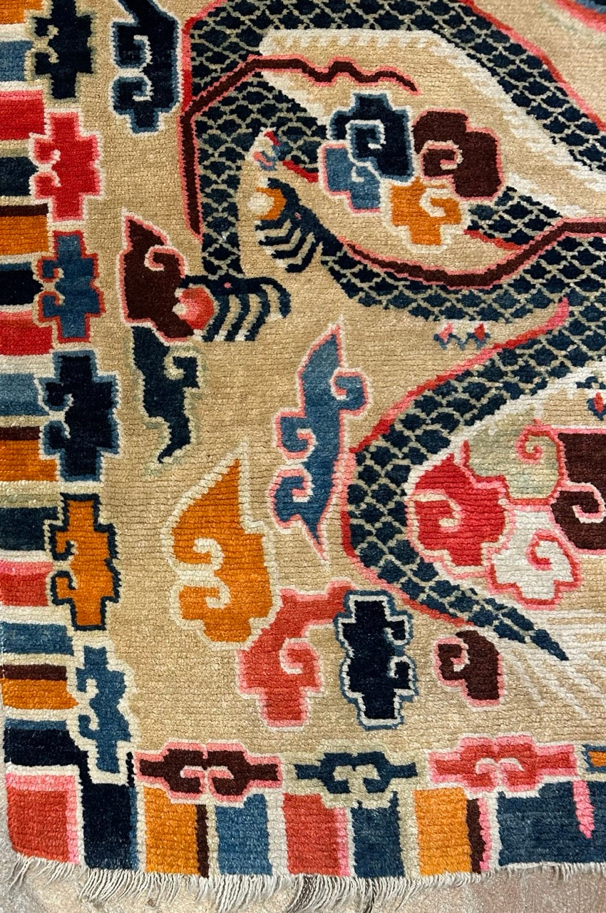 Antique Tibetan Dragon Rug 25297