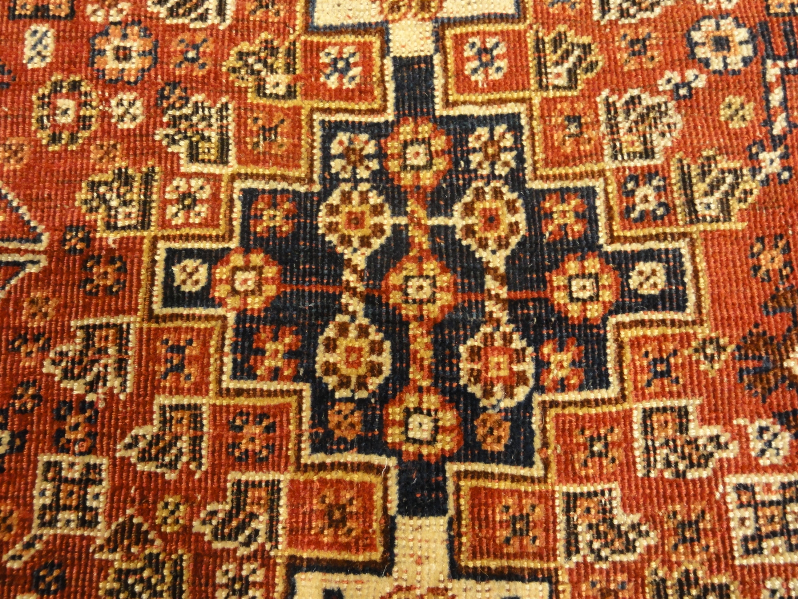 Antique Persian Qashqai Rug. A piece of genuine woven carpet art sold by the Santa Barbara Design Center, Rugs and More in Santa Barbara, California.