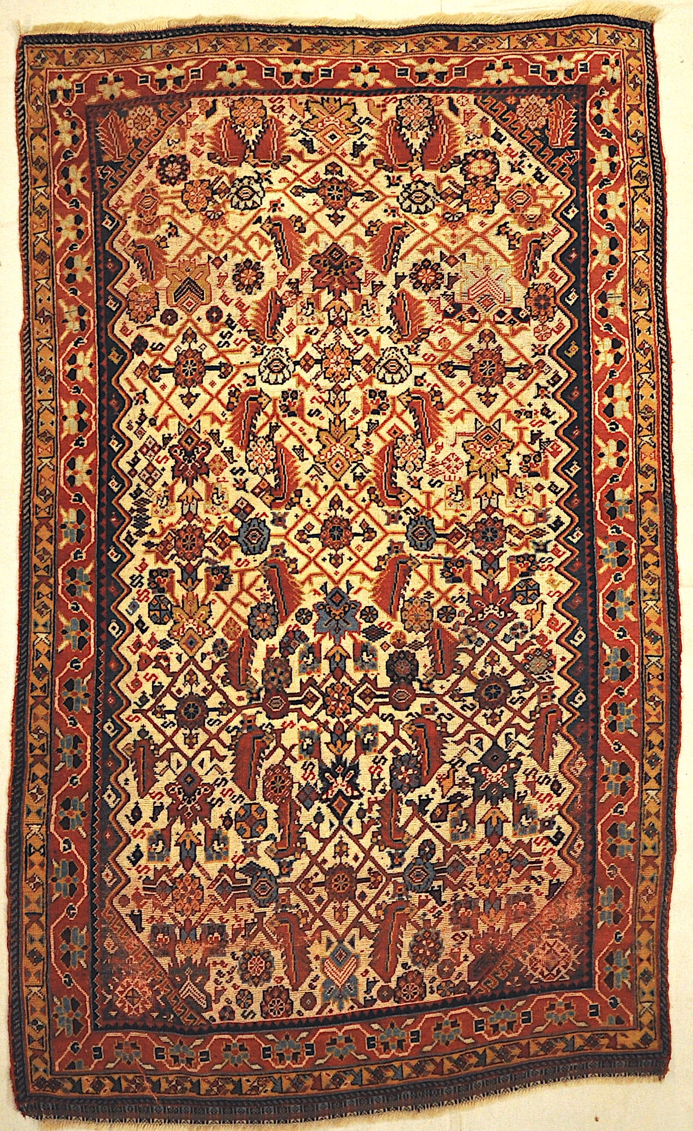 Rare Antique Qashqai with Ivory Background Persian Rug Genuine Woven Carpet Art Santa Barbara Design Center and Rugs and More
