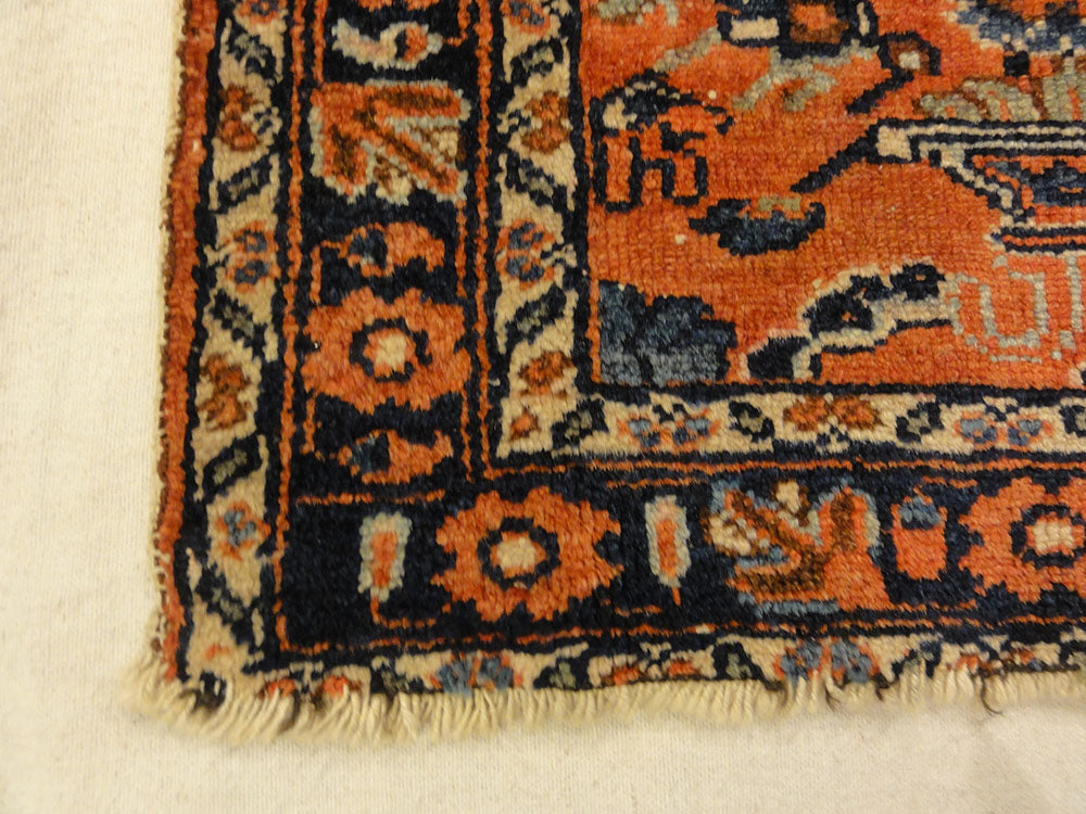 Antique Persian Malayar Vase of Flowers Bagface. A piece of genuine authentic antique woven carpet art sold by the Santa Barbara Design Center Rugs and More