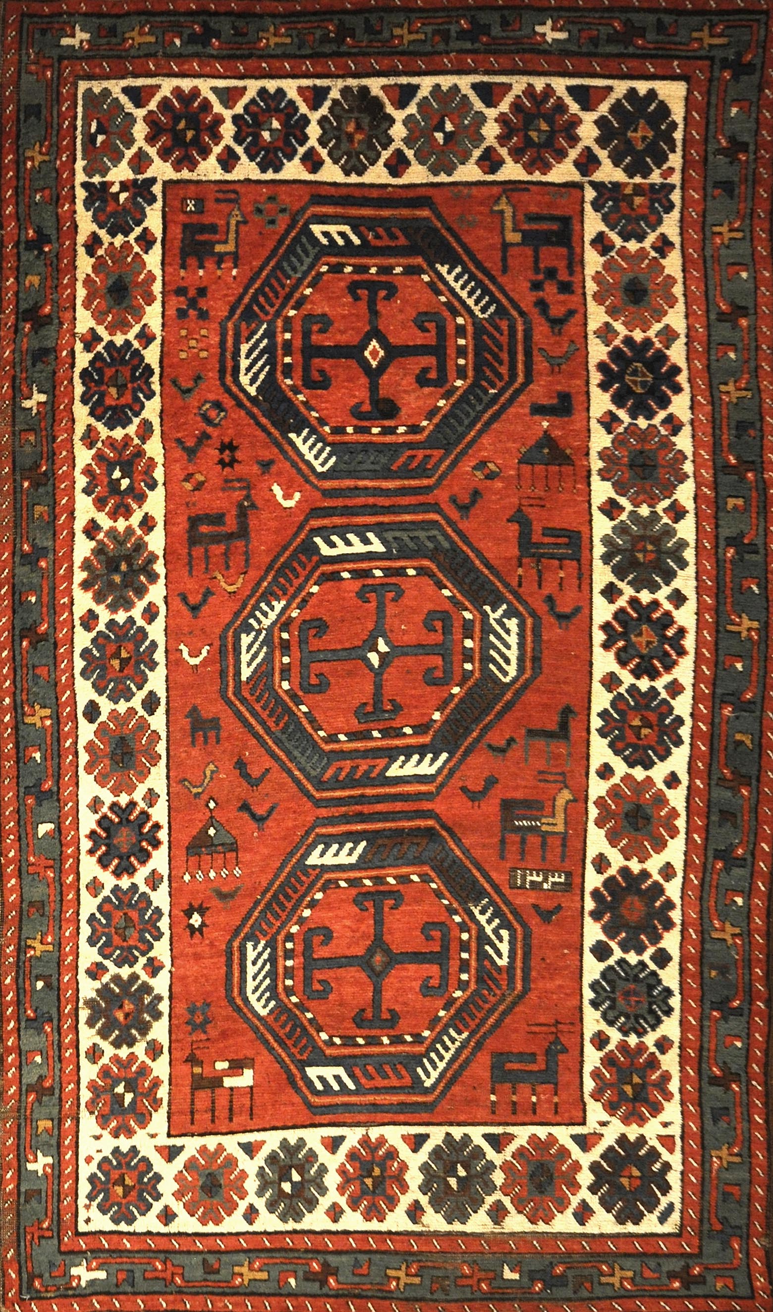 Talish Caucasian Rug Circa 1880. A piece of genuine authentic antique woven carpet art sold by the Santa Barbara Design Center, Rugs and More.