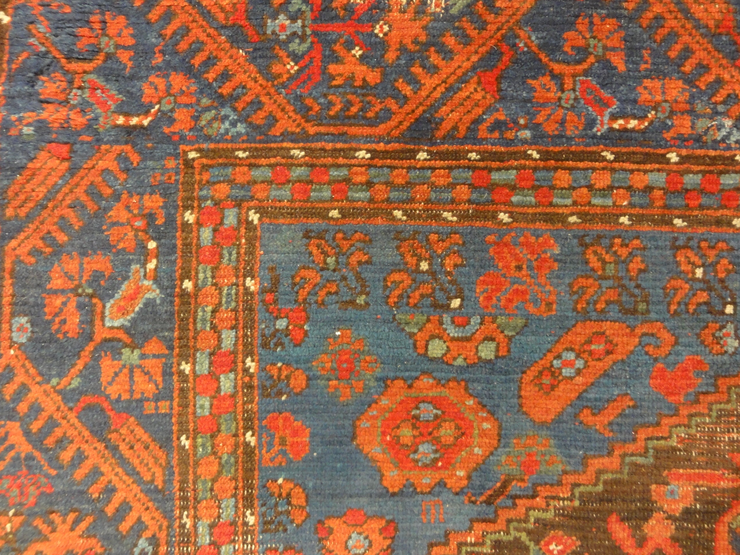 Antique Turkish Kula Rug Circa 1880. A piece of genuine woven carpet art sold by the Santa Barbara Design Center and Rugs and More.